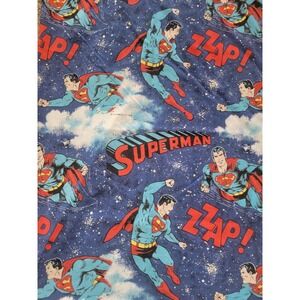 Vintage 1978 Superman Twin Flat Sheet DC Comics Fabric Blue Zzap  Bedding Retro
